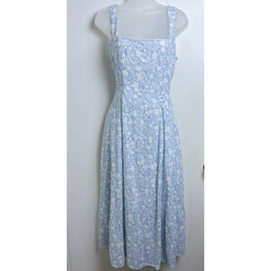 Joie Blue White Ditsy Floral Linen Blnd Maxi Dress 10 Milkmaid Prairie Soft Girl